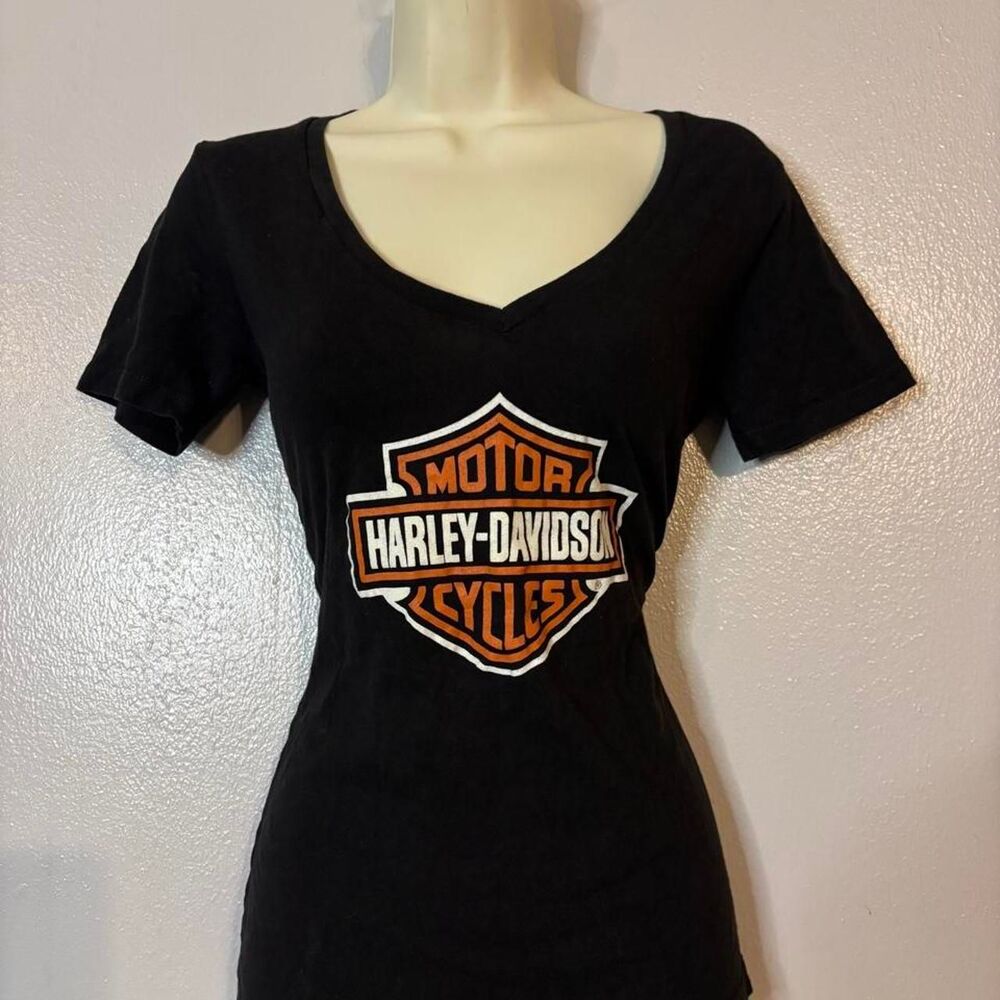 Harley Davidson Jamaica Black V Neck Fitted Graphic Tee